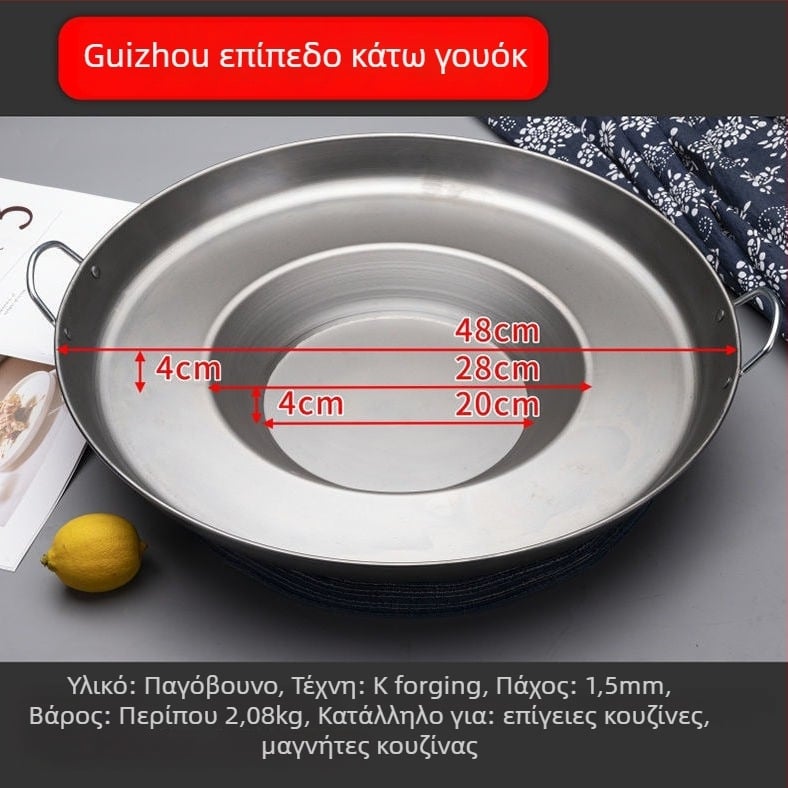 Γουόκ τηγάνι με κυρτό κάτω, από επεξεργασμένο σίδηρο, χωρίς επίχρισμα, καπάκι από ανοξείδωτο ατσάλι