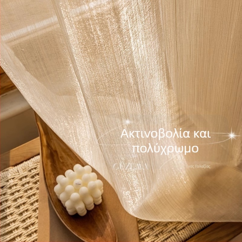 Κουρτίνα από πολυεστέρα με δαντέλα και κέντημα, γαλλικού στυλ; φως διαπερατό για σαλόνι, υπνοδωμάτιο, μελέτη και μπαλκόνι; κύρια χαρακτηριστικά: πολυεστέρας; τεχνικές: δαντέλα, κέντημα, ζακάρ, πλεκτή ύφανση, ομαλή ύφανση