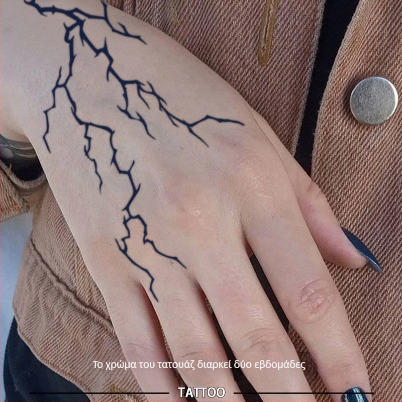 Προσωρινό αυτοκόλλητο τατουάζ για την πίσω πλευρά του χεριού με ρεαλιστικό σχέδιο κεραυνών, αδιάβροχο, ανθεκτικό σε τριβή, ημιμόνιμο