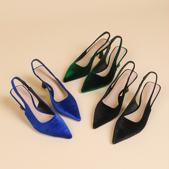 Πέδιλα χωρίς πίσω με μυτερό άκρο (πάνω μέρος από σουέντ, κορεατικό στυλ, σόλα από καουτσούκ)