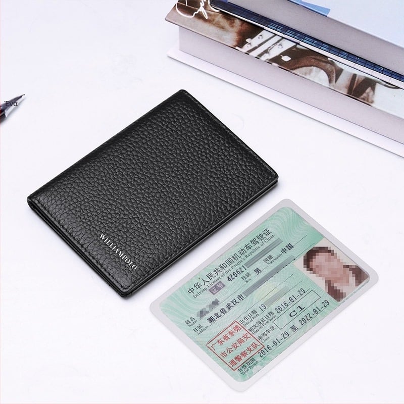 Ανδρική θήκη καρτών από γνήσιο δέρμα - δέρμα πρώτου στρώματος, μονόχρωμη, επιχειρηματικό στυλ