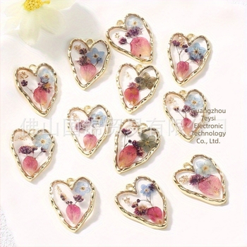 Κολιέ με καρδιά από εποξειδική ρητίνη, χειροποίητο, με αποξηραμένα forget-me-not λουλούδια, φυσικό στυλ, με κανονική αλυσίδα