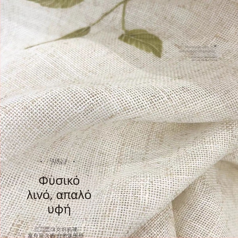 Κουρτίνες με εκτύπωση σε ύφασμα που μοιάζει με λινό — διαφανείς, Νέος Κινεζικός Στυλ, κατάλληλες για σαλόνι, υπνοδωμάτιο, μελέτη, μπαλκόνι