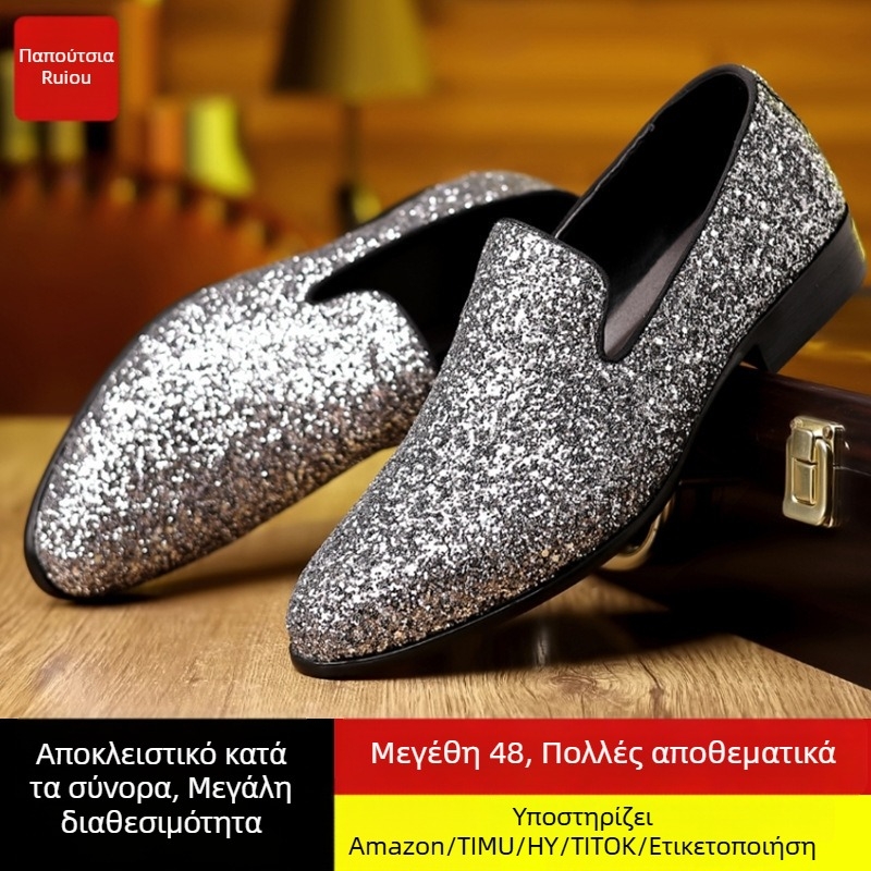 Ανδρικά loafers από τεχνητό PU δέρμα, σόλα καουτσούκ, δερμάτινη μύτη, χαμηλό ύψος, επιχειρηματικό στυλ, Καλοκαίρι 2025