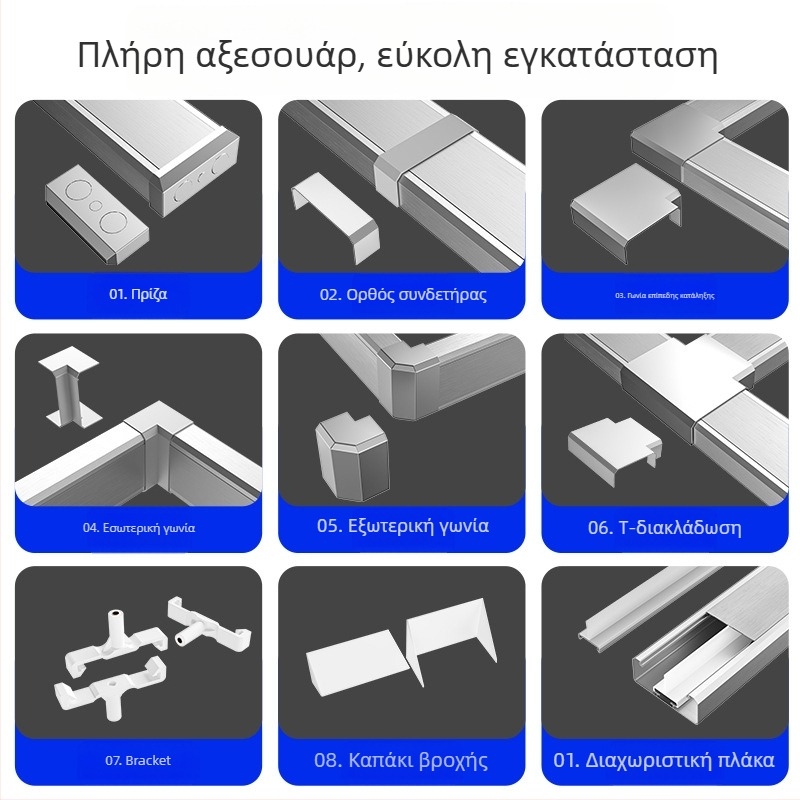 Αλουμινένιος πάνελ καλωδιακού αγωγού, επιφανειακή εγκατάσταση, 86 πρίζα, κρυφή καλωδίωση