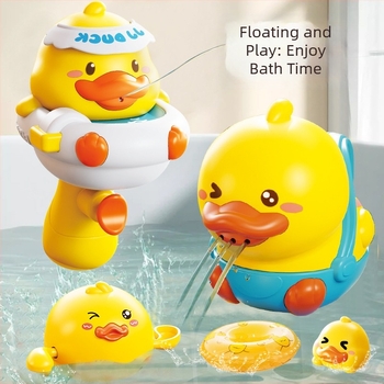 Σετ παιχνιδιών μπάνιου με παπάκι — πλαστικά παιχνιδιά νερού για παιδιά, ενισχύουν αισθήσεις, νοητική ανάπτυξη και συντονισμό χεριού-ματιού; κατάλληλο για 4–6 ετών.