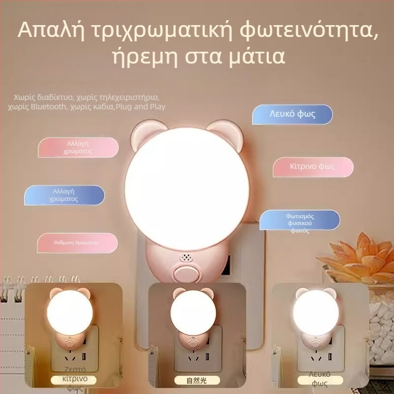 Νυχτερινό φως με φωνητικό έλεγχο για υπνοδωμάτιο (ABS σκιά λαμπτήρα, 220V, τροφοδοσία από πρίζα, έξυπνος έλεγχος)