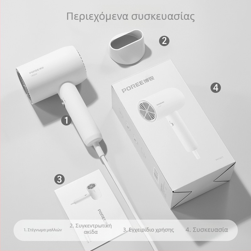 Borui σεσουάρ μαλλιών PH1627/PH1628, 1800W, μοτέρ χωρίς ψήκτρες DC, 220V, ABS περίβλημα