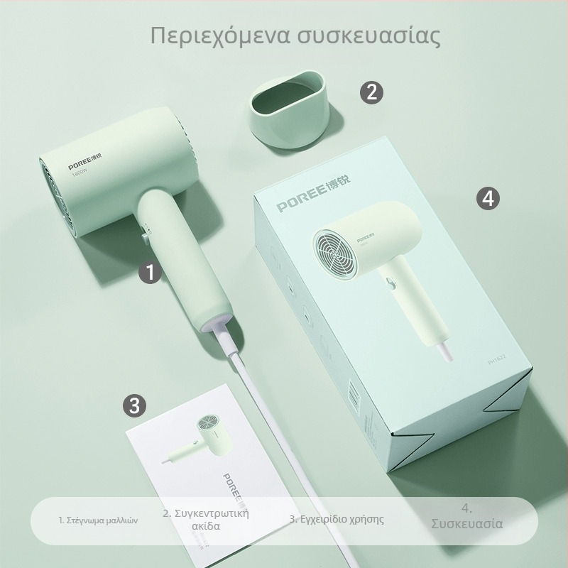 Borui σεσουάρ μαλλιών PH1627/PH1628, 1800W, μοτέρ χωρίς ψήκτρες DC, 220V, ABS περίβλημα