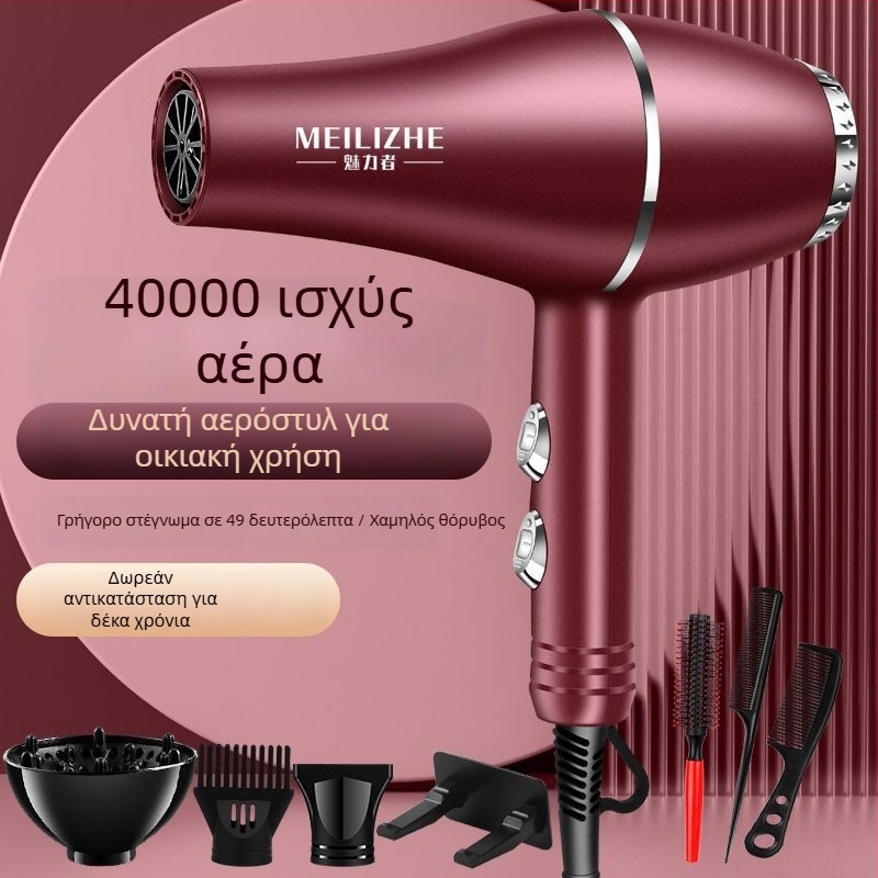 Συσκευή στεγνώματος μαλλιών υψηλής ισχύος, κινητήρας με βούρτσες, έλεγχος ψυχρού/ζεστού αέρα, 3 ταχύτητες ροής, μονή ακροφύσιο, σταθερός έλεγχος θερμοκρασίας