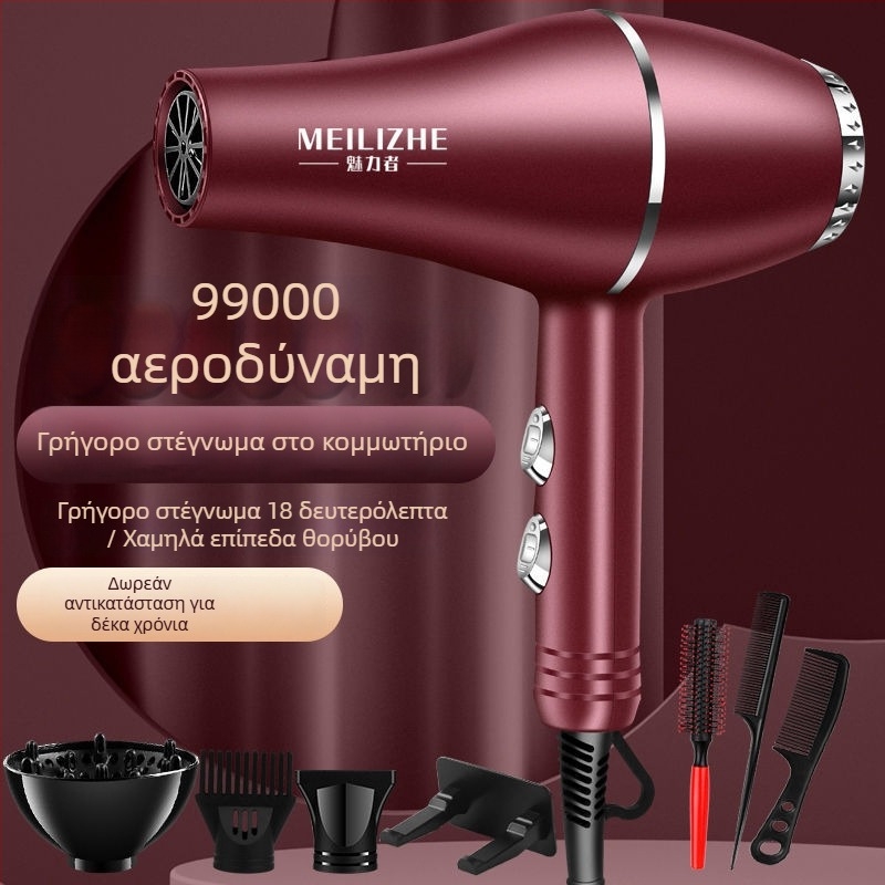 Συσκευή στεγνώματος μαλλιών υψηλής ισχύος, κινητήρας με βούρτσες, έλεγχος ψυχρού/ζεστού αέρα, 3 ταχύτητες ροής, μονή ακροφύσιο, σταθερός έλεγχος θερμοκρασίας