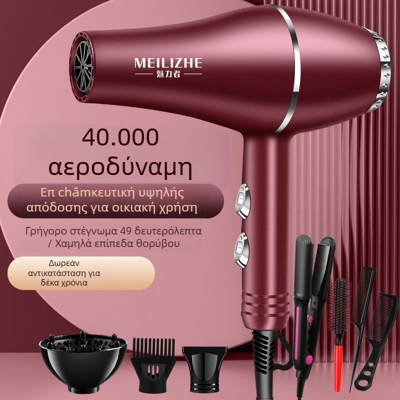 Συσκευή στεγνώματος μαλλιών υψηλής ισχύος, κινητήρας με βούρτσες, έλεγχος ψυχρού/ζεστού αέρα, 3 ταχύτητες ροής, μονή ακροφύσιο, σταθερός έλεγχος θερμοκρασίας