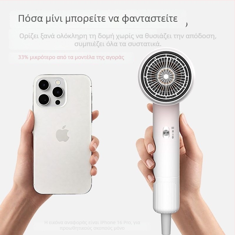 Συσκευή στεγνώματος μαλλιών για εστίες φοιτητών — 800W, DC κινητήρας, 220V, 3 ταχύτητες ροής αέρα, ακροφύσιο με έναν διαχύτη