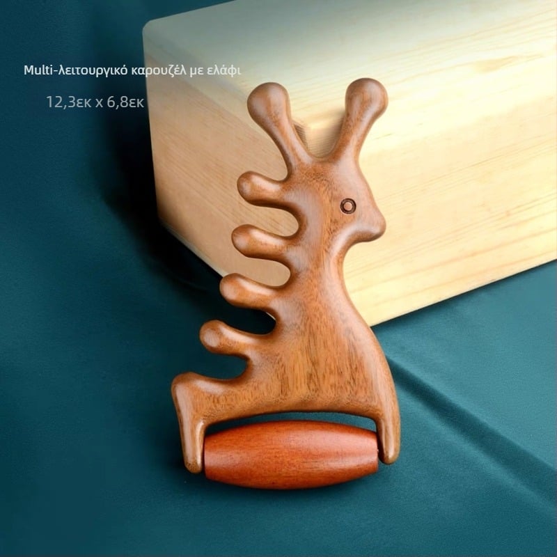 Ξύλινο χτένι μασάζ από σανδαλόξυλο – μεσημβρινό μασάζ κεφαλής και προσώπου, 4-σε-1 ρολό προσώπου και μασέρ γκουά-σα