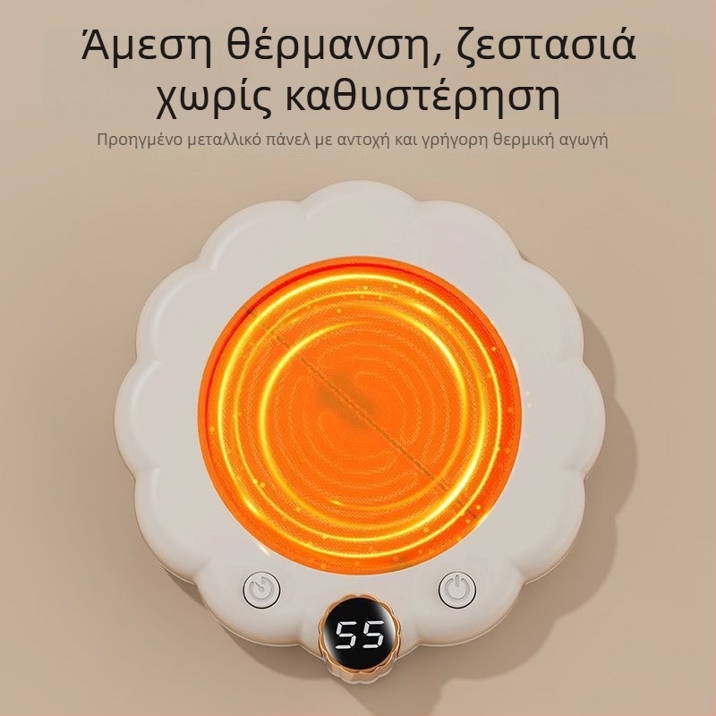 2-σε-1 θερμαντήρας γραφείου με κεραμική επιφάνεια για κύπελλα, σταθερή θερμοκρασία, χωρίς αυτόματη απενεργοποίηση