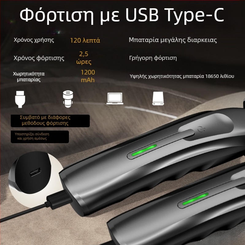 Kikido 312 Ηλεκτρική Μηχανή Κοπής Μαλλιών με κεραμικές λεπίδες, ενσωματωμένη μπαταρία 1200–2000 mAh, θόρυβος 36–45 dB, αφαιρούμενο/πλενόμενο κεφαλάκι κοπής, μοτέρ με βούρτσες, ηλεκτροπλατιωμένο περίβλημα