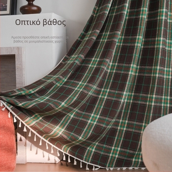 Κουρτίνες γαλλικού στυλ από βαμβάκι με καρό σχέδιο υφαντό στα νήματα, διακοσμητικές κουρτίνες με μερική σκίαση για κουζίνα και παράθυρα