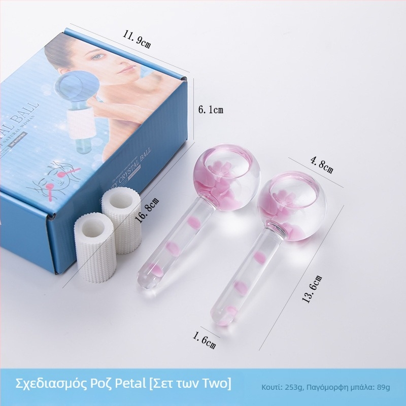 Μασάζ μπάλα πάγου με πέταλα — χειροκίνητο εργαλείο μασάζ για πρόσωπο και σώμα, λειτουργία αρνητικών ιόντων, χωρίς ηλεκτρικό, γενική χρήση