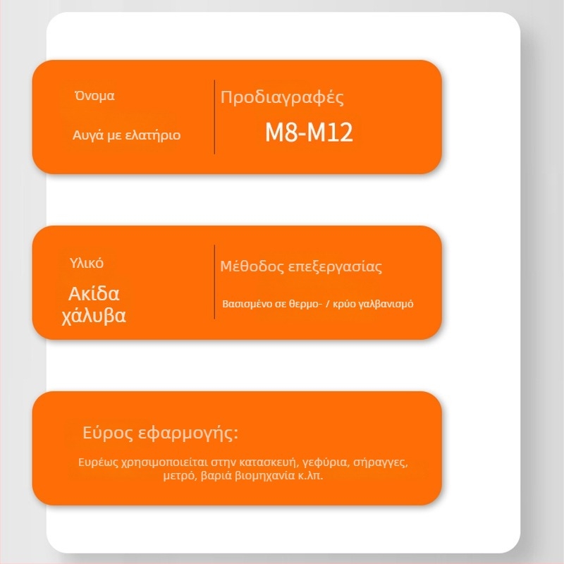 Γαλβανισμένη ελατηριούχα βίδα για εξάρτημα από χάλυβα σε σχήμα C — ορθογώνιο δαχτυλίδι ζώνης, αντιχαλάρωση βίδα, Μάρκα Building, Πρότυπο JIS B1185-6-2010, Επιφάνεια Γαλβανισμένη, Τάξη B, Ισχύς 4.8