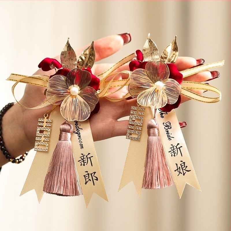 Σετ κορσάζ γάμου για συγγενείς και καλεσμένους — υφασμάτινο κορσάζ, κινέζικο στυλ, για γάμο, μάρκα Orange nuo yibai