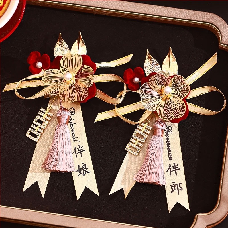 Σετ κορσάζ γάμου για συγγενείς και καλεσμένους — υφασμάτινο κορσάζ, κινέζικο στυλ, για γάμο, μάρκα Orange nuo yibai