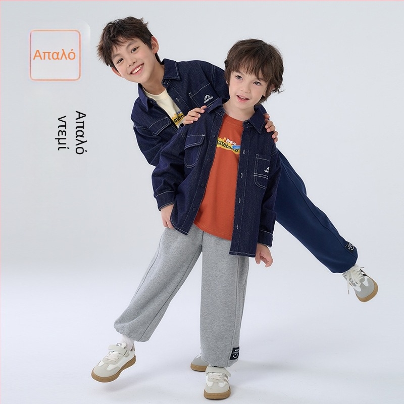 Παιδικό τζιν μπουφάν από βαμβακι-μίγμα, unisex, με μονή σειρά κουμπιών, σχέδιο με γράμματα, απαλό φινίρισμα, άνοιξη-φθινόπωρο, για ηλικίες 3–8 ετών