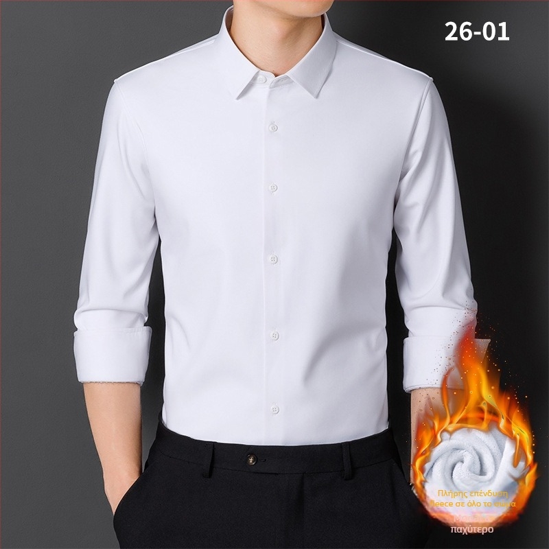 Πουκάμισο από Modal με φλις επένδυση, σταθερός γιακάς, μακριά μανίκια, ριγέ, χαλαρή γραμμή, χωρίς σιδέρωμα, χειμωνιάτικη ζεστασιά, επιχειρηματικό καθημερινό