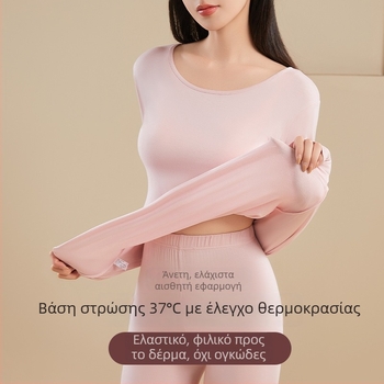 Γυναικεϊος θερμικός σετ εσωρούχων από βισκόζη — μέτρια ζεστασιά, παχύ ύφασμα, εφαρμοστός σιλουέτας, πουλόβερ με κυκλικό λαιμό