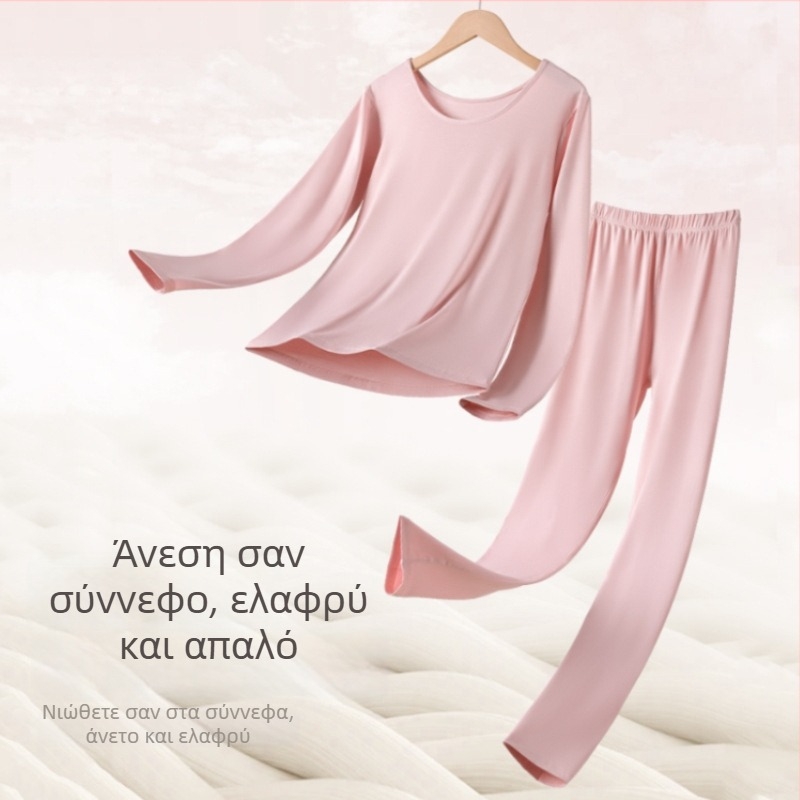 Γυναικεϊος θερμικός σετ εσωρούχων από βισκόζη — μέτρια ζεστασιά, παχύ ύφασμα, εφαρμοστός σιλουέτας, πουλόβερ με κυκλικό λαιμό
