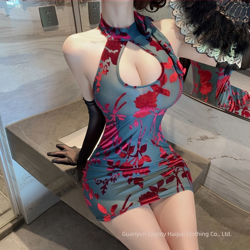 Κουστούμι ρόλων με έμπνευση Cheongsam, διαφανείς λεπτομέρειες και καλσόν, ύφασμα πολυεστέρα