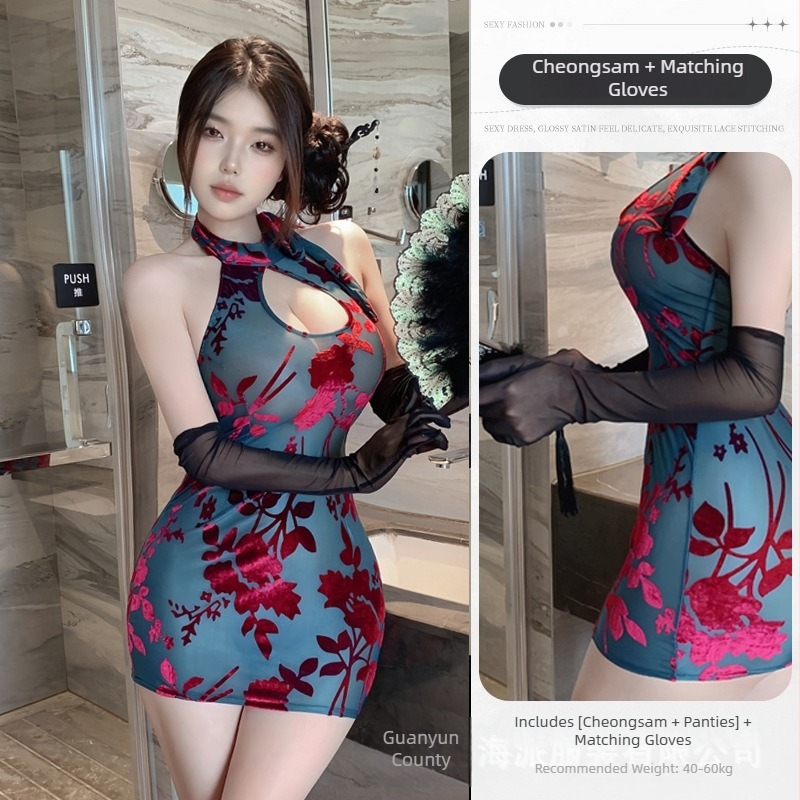 Κουστούμι ρόλων με έμπνευση Cheongsam, διαφανείς λεπτομέρειες και καλσόν, ύφασμα πολυεστέρα