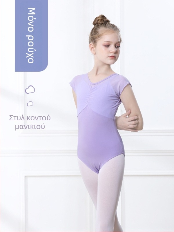 Κοριτσίστικο κοντομάνικο καλοκαιρινό σετ χορού με φούστα τούτι, 95% βαμβάκι, μαλακή επεξεργασία υφάσματος, στυλ πριγκίπισσα