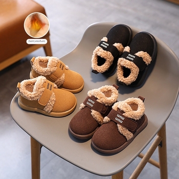 Unisex παιδικά χειμερινά παπούτσια από suede με επένδυση φλίς, Velcro κλείσιμο, αδιάβροχη καουτσούκ σόλα, για ηλικίες 1–6 ετών