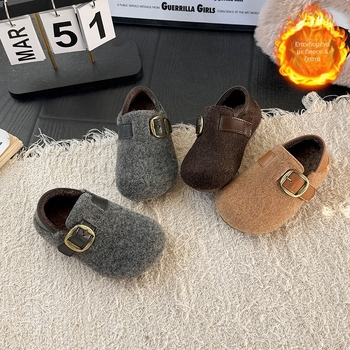 Παιδικά παπούτσια σε κορεατικό στυλ, από συνθετικό δέρμα, Velcro κούμπωμα, φλις επένδυση, για παιδιά 4–12 ετών