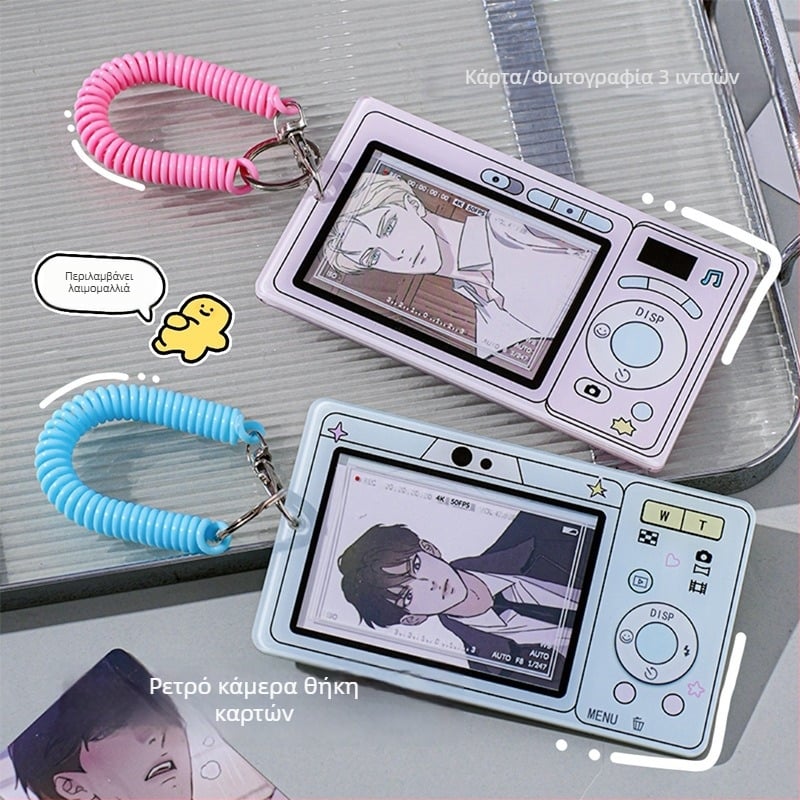 Ακρυλικός κάτοχος καρτών με σχέδιο ρετρό φωτογραφικής μηχανής — αποθήκευση καρτών/ID και φωτογραφιών, μινιμαλιστικό μοντέρνο στυλ