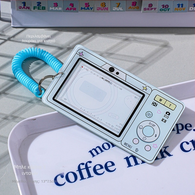 Ακρυλικός κάτοχος καρτών με σχέδιο ρετρό φωτογραφικής μηχανής — αποθήκευση καρτών/ID και φωτογραφιών, μινιμαλιστικό μοντέρνο στυλ