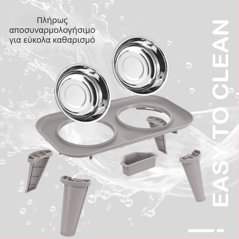 Σετ ταΐσμού κατοικίδιων από ανοξείδωτο ατσάλι — Διπλό μπολ με προστασία για τον λαιμό, αποσπώμενο, προέλευση Zhejiang