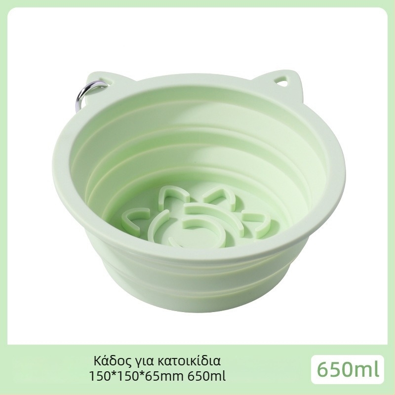 Πτυσσόμενο σιλικονούχο μπολ τροφής για γάτες με βεντουζά, αργό τάισμα, πολυλειτουργικό, με μεγάλη χωρητικότητα