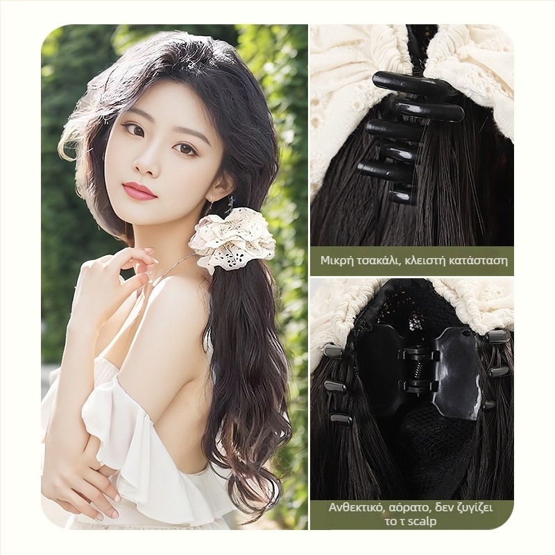 περούκα με αλογοουρά και κλιπ, κορεατικού στιλ, ίνες υψηλής θερμοκρασίας, όχι κατάλληλη για ζεστή βαφή, κατάλληλη για όλους τους τόνους δέρματος