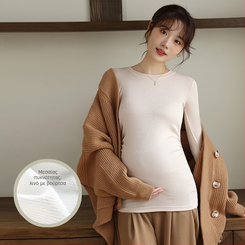 Μπλούζα εγκυμοσύνης – κορεατικό στυλ, υψηλή ελαστικότητα, στρογγυλός λαιμός, μακριά μανίκια