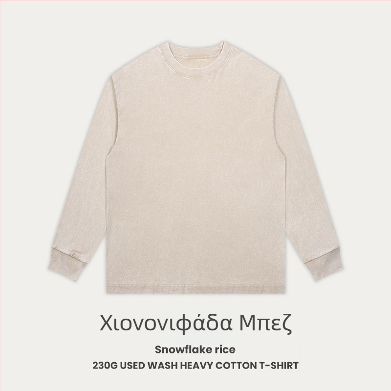 Ρετρό βαμβακερό T‑shirt, χαλαρή εφαρμογή, μακριά ραγκλαν μανίκια, στρογγυλή λαιμόκοψη, 230 g βαμβάκι