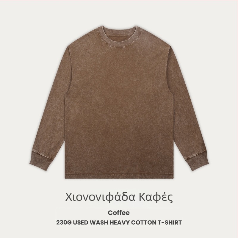 Ρετρό βαμβακερό T‑shirt, χαλαρή εφαρμογή, μακριά ραγκλαν μανίκια, στρογγυλή λαιμόκοψη, 230 g βαμβάκι