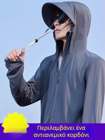 Ανδρικό πουκάμισο με κουκούλα UV προστασίας από Ice Silk – λεπτό, διαπνέον για καλοκαίρι, UPF50+, 95% πολυεστέρας, φερμουάρ