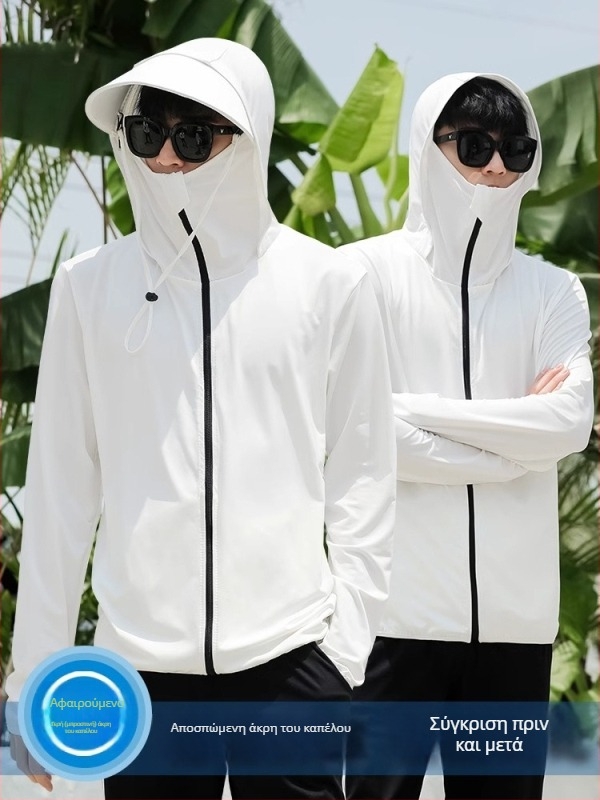 Ανδρικό πουκάμισο με κουκούλα UV προστασίας από Ice Silk – λεπτό, διαπνέον για καλοκαίρι, UPF50+, 95% πολυεστέρας, φερμουάρ