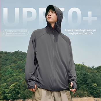 Ανδρικά ενδύματα με κουκούλα για προστασία από τον ήλιο το καλοκαίρι, δροσιστικό ύφασμα Ice Silk, χαλαρή γραμμή, πολυεστέρας 92%