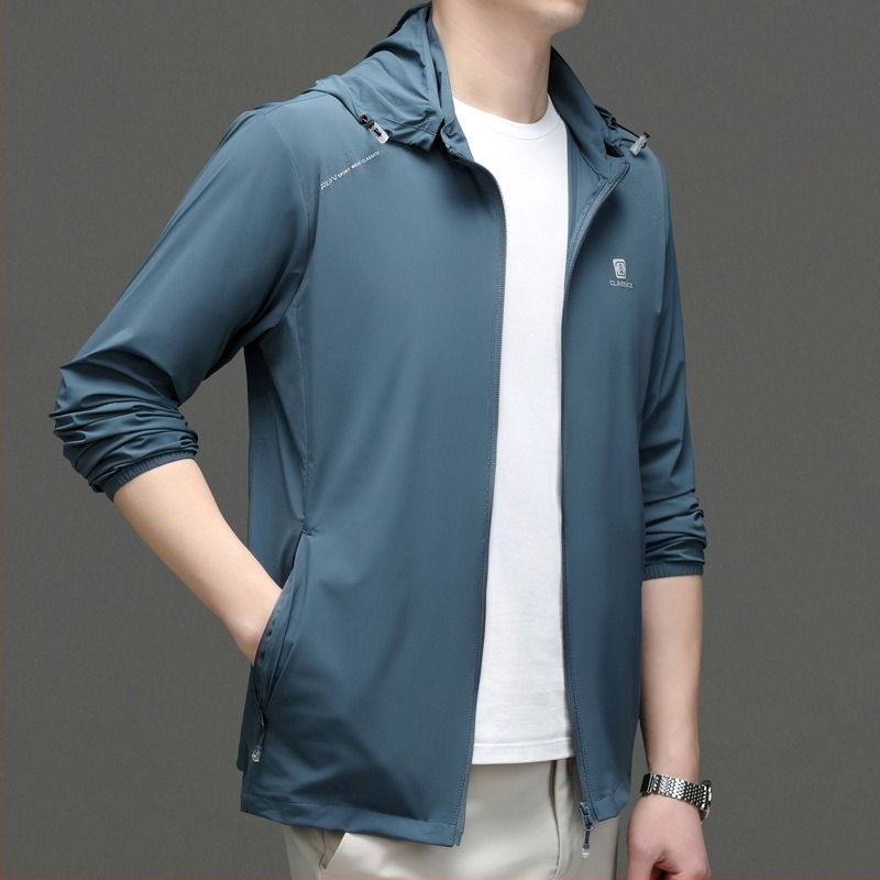 Ανδρικό λεπτό Ice Silk σακάκι με κουκούλα για προστασία από τον ήλιο, καλοκαίριν νάιλον-μίγμα, 3D εκτύπωση