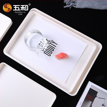 Μελαμινικός ορθογώνιος δίσκος σερβιρίσματος για τσάι και γλυκίσματα, παχιά κατασκευή, εκτύπωση λογότυπου, δυνατότητα προσαρμογής