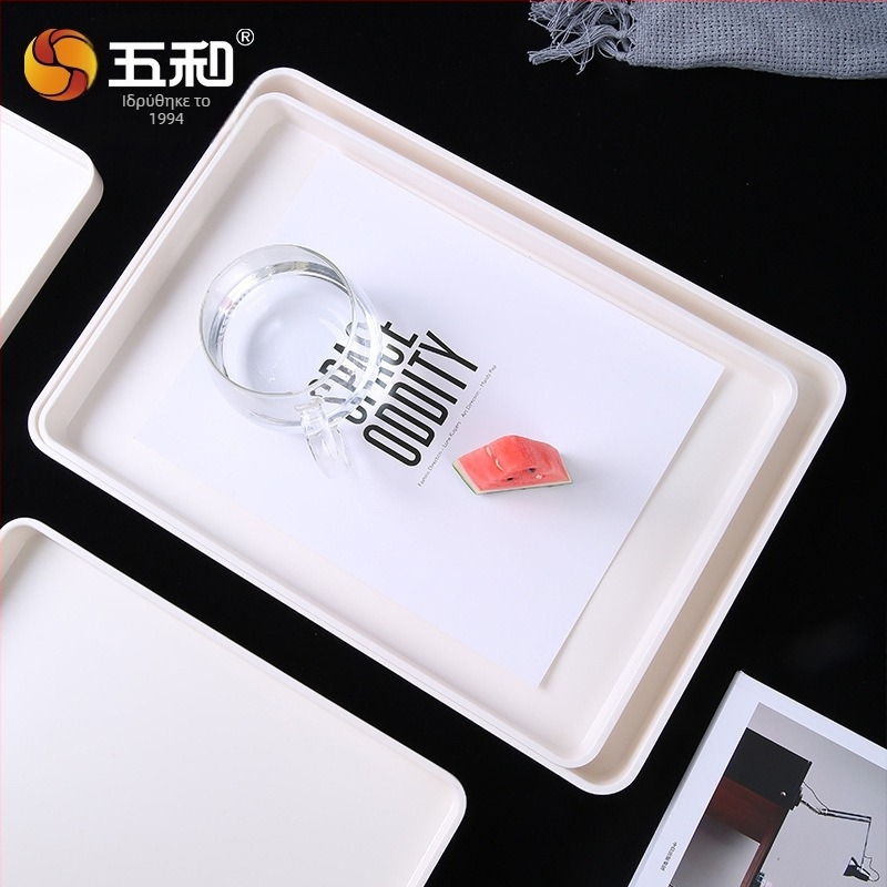 Μελαμινικός ορθογώνιος δίσκος σερβιρίσματος για τσάι και γλυκίσματα, παχιά κατασκευή, εκτύπωση λογότυπου, δυνατότητα προσαρμογής