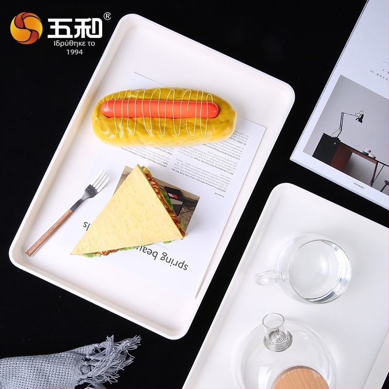 Μελαμινικός ορθογώνιος δίσκος σερβιρίσματος για τσάι και γλυκίσματα, παχιά κατασκευή, εκτύπωση λογότυπου, δυνατότητα προσαρμογής