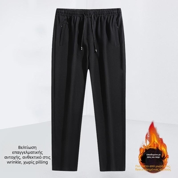 Ανδρικά παντελόνια Corduroy με επένδυση φλίς για τον χειμώνα του 2025, ίσιο κόψιμο, μέση μεσαία, ελαστικότητα, καθημερινή χρήση